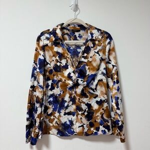 Zara M Blue and Brown Abstract Blouse Viscose